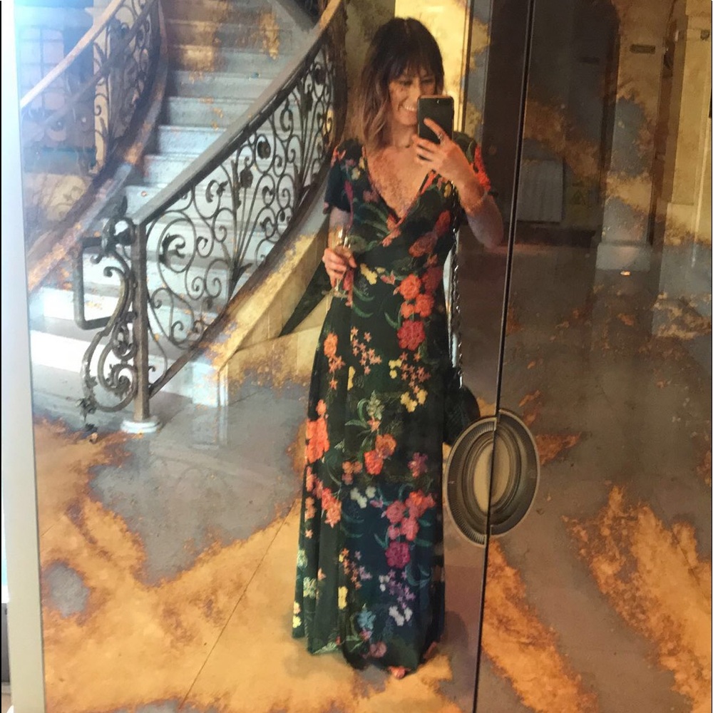 Hunter green maxi floral dress.